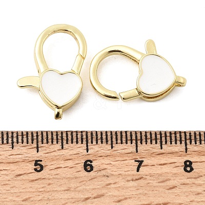 Heart Brass Enamel Lobster Claw Clasps KK-Z147-02G-02A-1