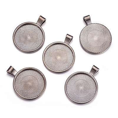 Flat Round Alloy Pendant Cabochon Settings LS-PALLOY-A15654-B-1