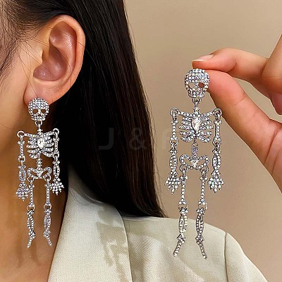 Skeleton Alloy Rhinestone Dangle Stud Earrings FS-WG3D420-01-1