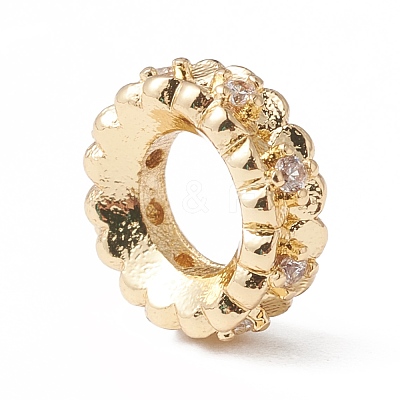 Brass Micro Pave Cubic Zirconia Rondelle European Beads KK-F835-23-1