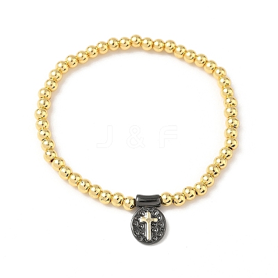 Brass Oval Charms Bracelets BJEW-B148-03B-04-1