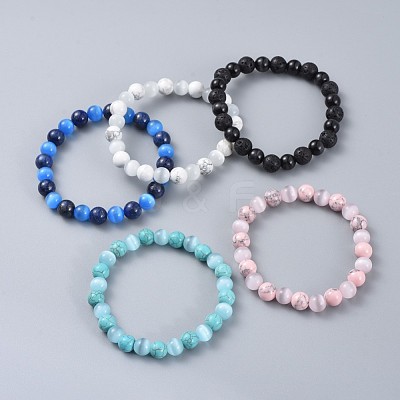 Natural & Synthetic Gemstone Stretch Bracelets BJEW-JB04506-1