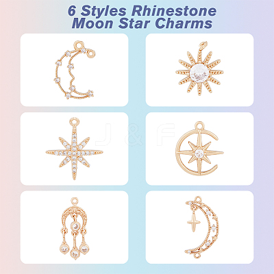 24Pcs 6 Styles Brass Micro Pave Cubic Zirconia Pendants KK-DC0002-84-1