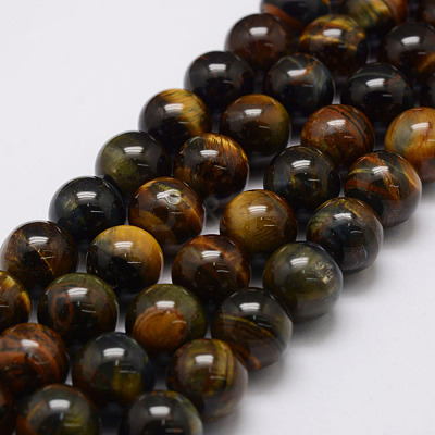 Natural Yellow Blue Tiger Eye Bead Strands X-G-P230-07-10mm-1
