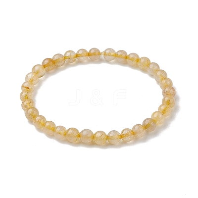 6mm Natural Rutilated Quartz Round Beaded Stretch Bracelets BJEW-JB10853-01-1