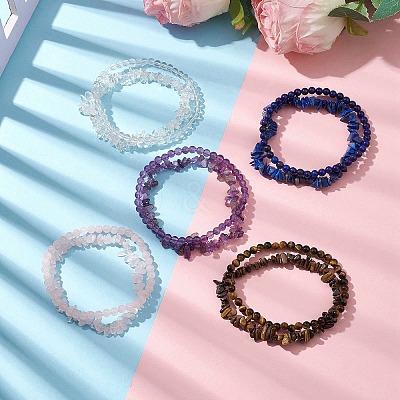 Chip & Round Natural Mixed Stone Beaded Stretch Bracelets for Women BJEW-JB10188-1