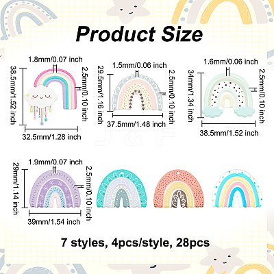 28Pcs 7 Styles Printed Transparent & Opaque Resin Pendants RESI-OC0001-64-1
