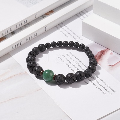 Natural Lava Rock & Coconut Stretch Bracelet with Gemstone Beads BJEW-JB08220-1