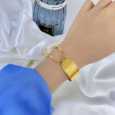 Hollow Out 304 Stainless Steel Wide Cuff Bangles BJEW-G689-01G-1