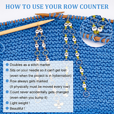 Acrylic & Glass Beaded Link Knitting Row Counter Chains HJEW-AB00443-1