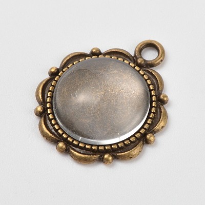 Flower Alloy Pendant Cabochon Settings and Half Round/Dome Clear Glass Cabochons DIY-X0221-AB-FF-1