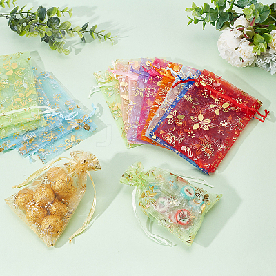 60Pcs 10 Colors Hot Stamping Organza Bags OP-PH0001-35-1