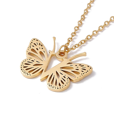 Initial Letter with Butterfly Pendant Necklace NJEW-C026-01G-V-1
