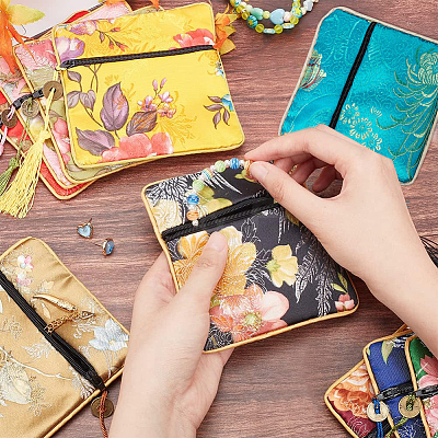 10Pcs 10 Colors Retro Square Cloth Zipper Pouches ABAG-PH0001-31-1