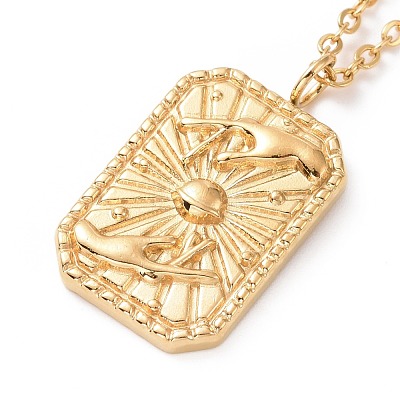 Ion Plating(IP) 304 Stainless Steel Rectangle with Hand Pendant Necklace for Women NJEW-E014-02G-1