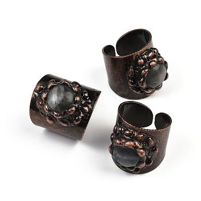 Brass with Natural Labradorite Cuff Rings RJEW-Z112-02R-02-1
