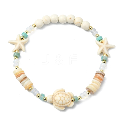 Natural Freshwater Shell & Gemstone & Synthetic Turquoise & Non-magnetic Hematite Beads Stretch Bracelets for Women BJEW-JB13810-1