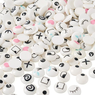 100Pairs 10 Styles Flat Round Cartoon Resin Cabochons CRES-TA0001-97-1