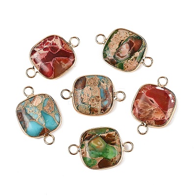 Brass Pave Natural Imperial Jasper Connector Charms KK-R214-08KCG-1
