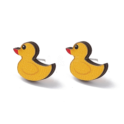Natural Wood Stud Earrings EJEW-C013-01A-1