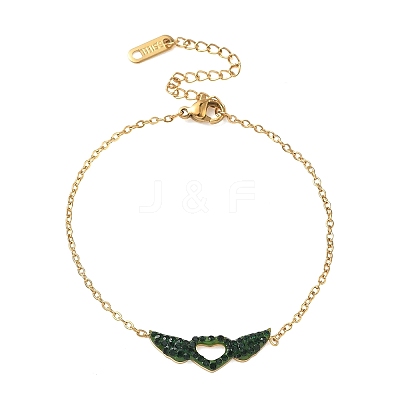 Valentine's Day 304 Stainless Steel Rhinestone Heart with Angel Wings Link Bracelets SA-CBA5F76-01G-1