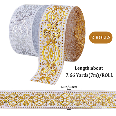2 Rolls 2 Colors Ethnic Style Polyester Silk Grosgrain Ribbon OCOR-GF0003-68-1