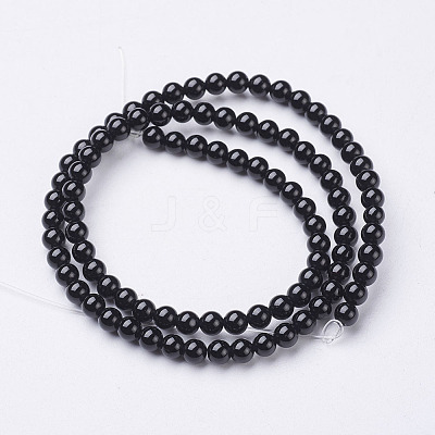 Natural Dyed & Heated Black Onyx Round Beads Strands X-GSR4mmC097-1