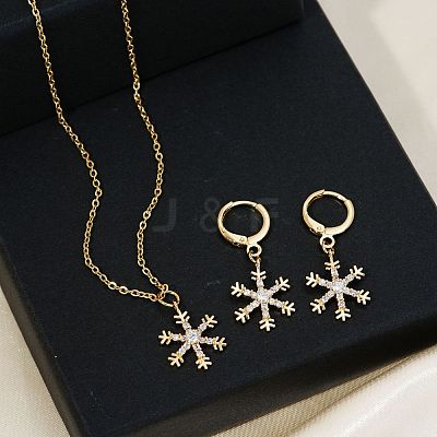 Elegant Brass Micro Pave Clear Cubic Zirconia Snowflake Hoop Earrings & Pendant Necklaces for Women ET8021-1-1