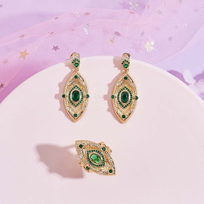 Green Cubic Zirconia Evil Eye Adjustable Rings JR925A-1