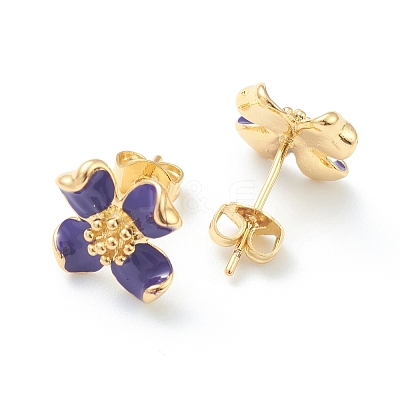 Brass Enamel Stud Earrings EJEW-J101-22G-02-1