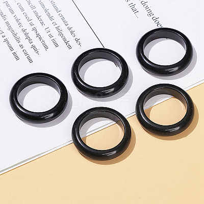 Natural Obsidian Plain Band Finger Rings PW-WG26698-01-1