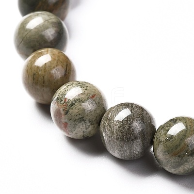 Natural Silver Leaf Jasper Round Beads Stretch Bracelet for Men Women BJEW-JB06824-02-1