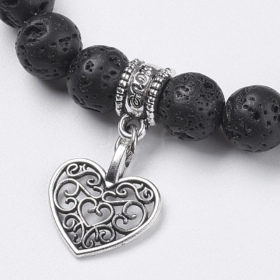 Natural Lava Rock Beads Charm Bracelets BJEW-O161-31-1
