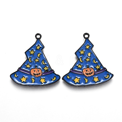 Halloween Theme Witch Hat Alloy Enamel Pendants X-ENAM-J649-11B-01-1