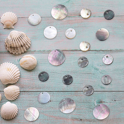 40Pcs 4 Style Black Lip Shell Pendants SSHEL-SC0001-15-1