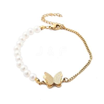 304 Stainless Steel Curb Chains Link Bracelets for Women BJEW-U021-10G-1