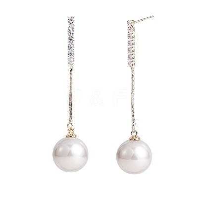 Clear Cubic Zirconia Tassel with Imitation Pearl Dangle Stud Earrings JE1050A-1