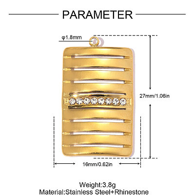 304 Stainless Steel with Crystal Rhinestone Pendants RB-OY001-12G-01-1