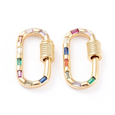 Brass Micro Pave Cubic Zirconia Screw Carabiner Lock Charms ZIRC-L093-58B-G-1