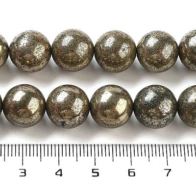 Natural Pyrite Round Beads Strands G-F197-10-8mm-1