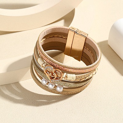 Heart Link Leather Multi-strand Bracelets PW-WG73619-03-1
