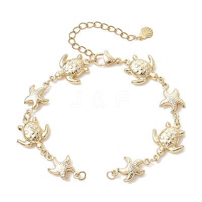 Summer Beach 304 Stainless Steel Turtle Starfish Link Chain Bracelet Making AJEW-JB01612-1