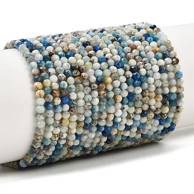 Natural Blue Azurite in Calcite Beads Strands G-P618-3mm-01-1
