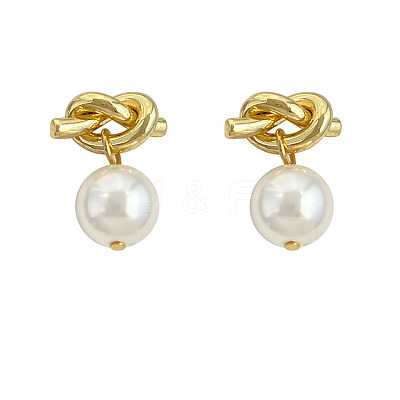 304 Stainless Steel and Glass-based Imitation Pearl Dangle Earrings for Women FS-WG0AE83-01-1