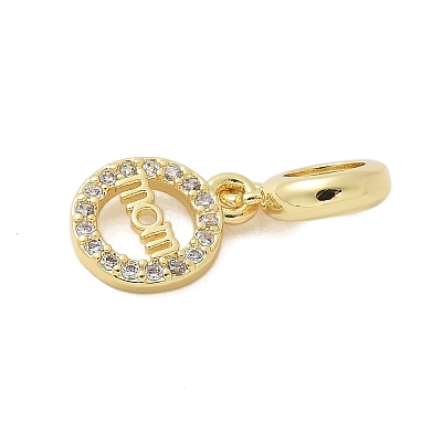 Mother's Day Brass Micro Pave Clear Cubic Zirconia Ring with Word MOM European Dangle Charms KK-P293-32G-1
