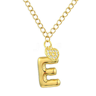304 Stainless Steel Clear Cubic Zirconia Heart & Letter Pendant Curb Chain Necklaces for Women NJEW-FS00012-27E-1