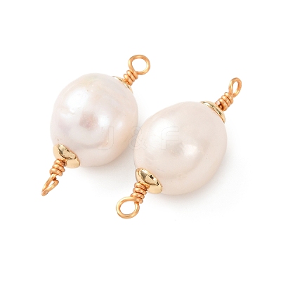 Natural Pearl Rice Connector Charms KK-Z152-01G-01-1