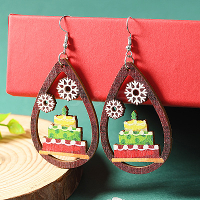 Easter Iron Wood Dangle Earrings WGB6572-01-1