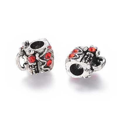 Antique Silver Tone Alloy Rhinestone European Beads RB-J558-08AS-A-1