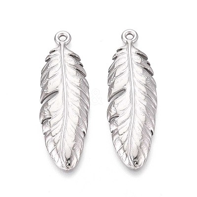 304 Stainless Steel Feather Pendants STAS-T067-32P-1